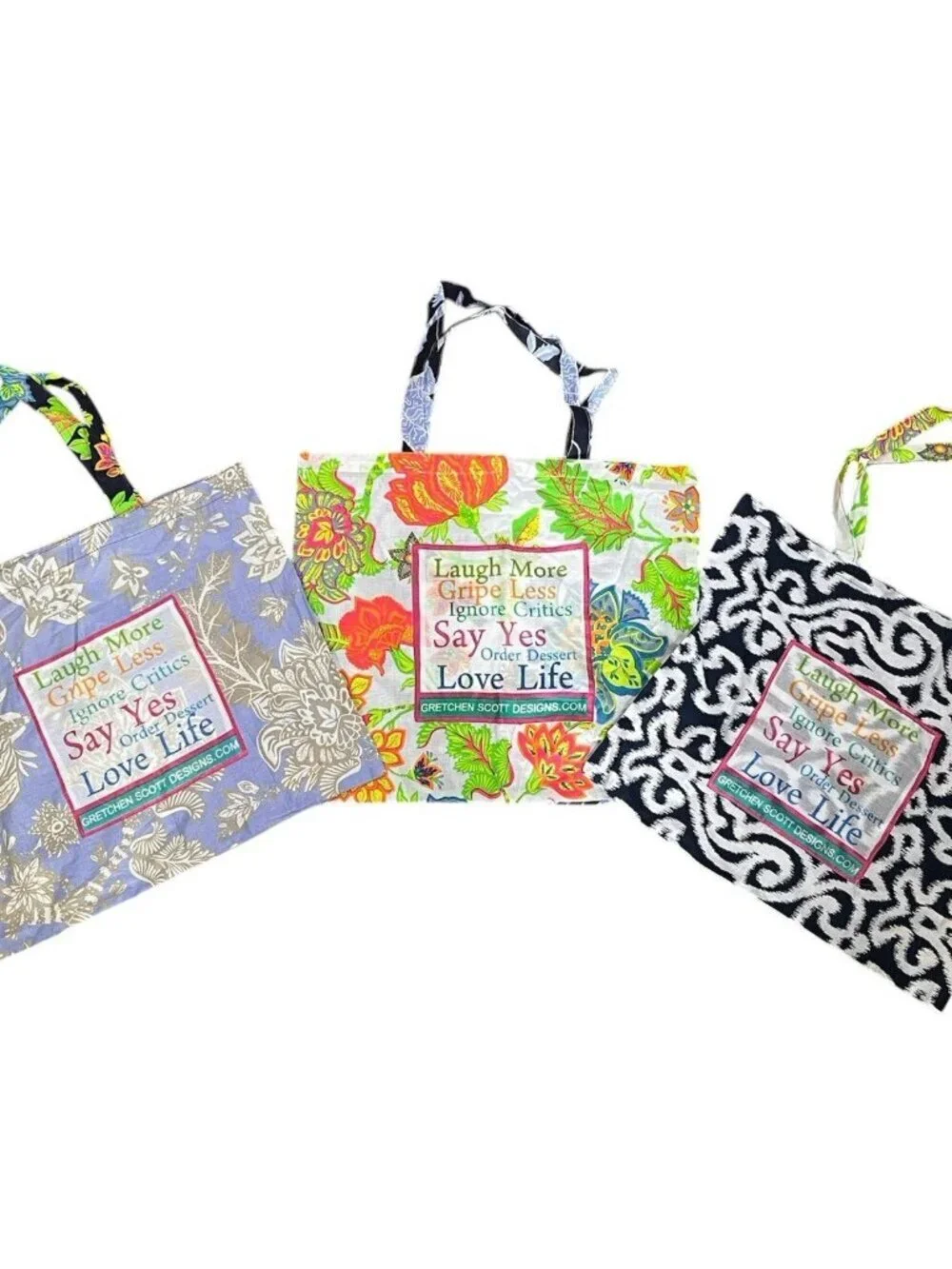 Gretchen Scott Designs Tote Bag Cotton Shopper Reusable Grocery Lot Of 3 Two Sid